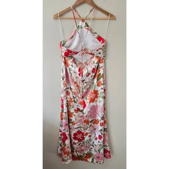 Elliatt Women's Khloe Maxi Dress, Size XL Halter Floral 70s Tie Back - Picture 4 of 7